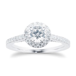 06018767 - Platinum 0.95cttw Brilliant Cut Diamond Halo Set Shoulder Engagement Ring