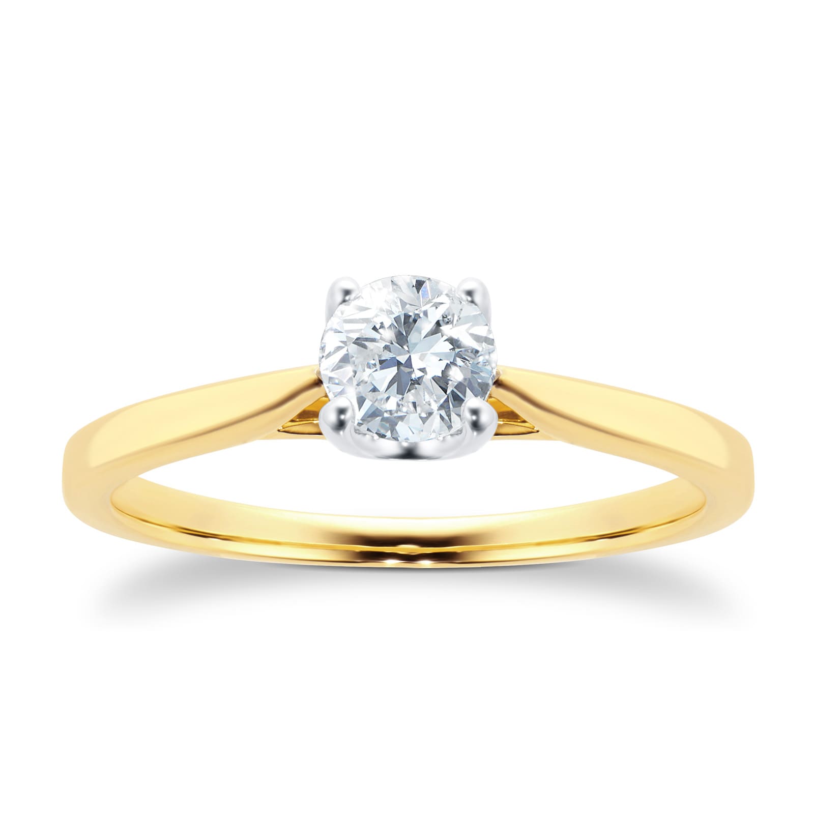 Goldsmiths 18ct Yellow Gold Brilliant Cut 0.40 Carat 88 Facet Diamond Ring