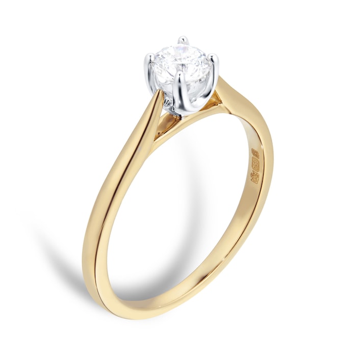 Goldsmiths 18ct Yellow Gold Brilliant Cut 0.40 Carat 88 Facet Diamond Ring - Ring Size L