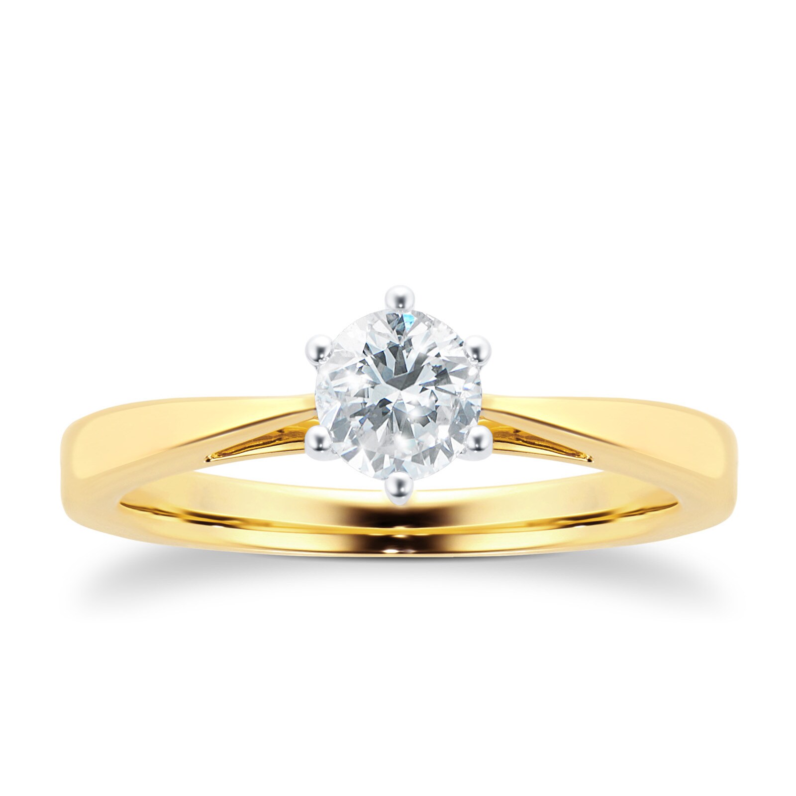 18ct Yellow Gold 0.40ct Diamond 6 Claw Solitaire Ring