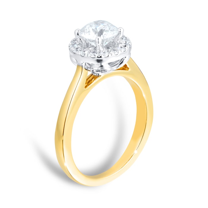 Goldsmiths 18ct Yellow Gold 1.00cttw Diamond Halo Engagement Ring