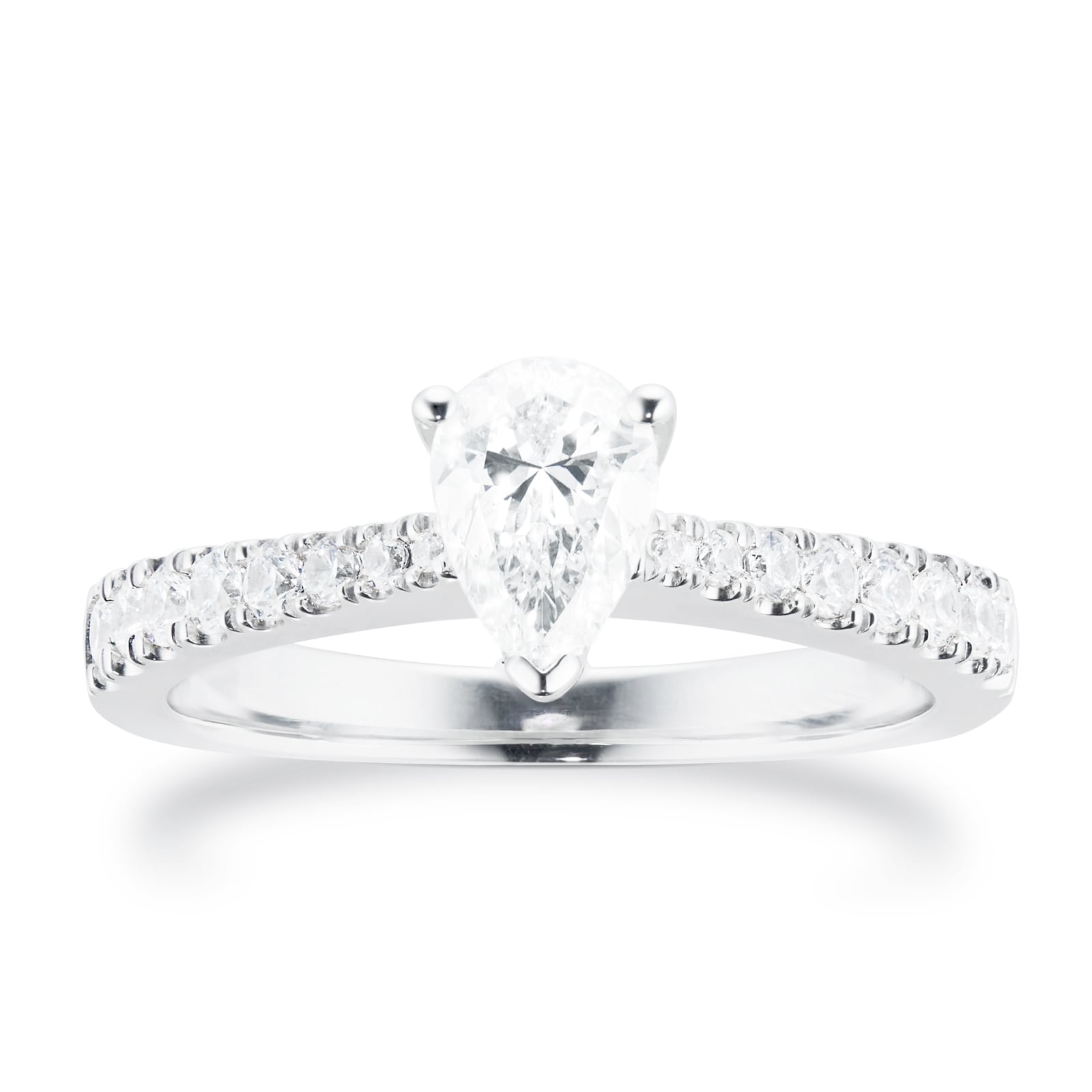 Platinum 0.70cttw Goldsmiths Brightest Diamond Pear Cut Solitaire Engagement Ring - Ring Size P