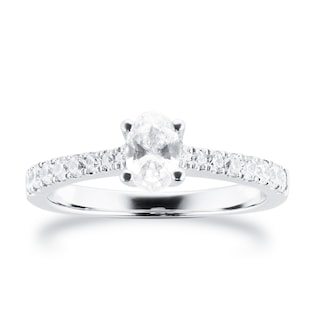 Goldsmiths Platinum 0.70cttw Oval Cut Solitaire Diamond Set Shoulders Engagement Ring