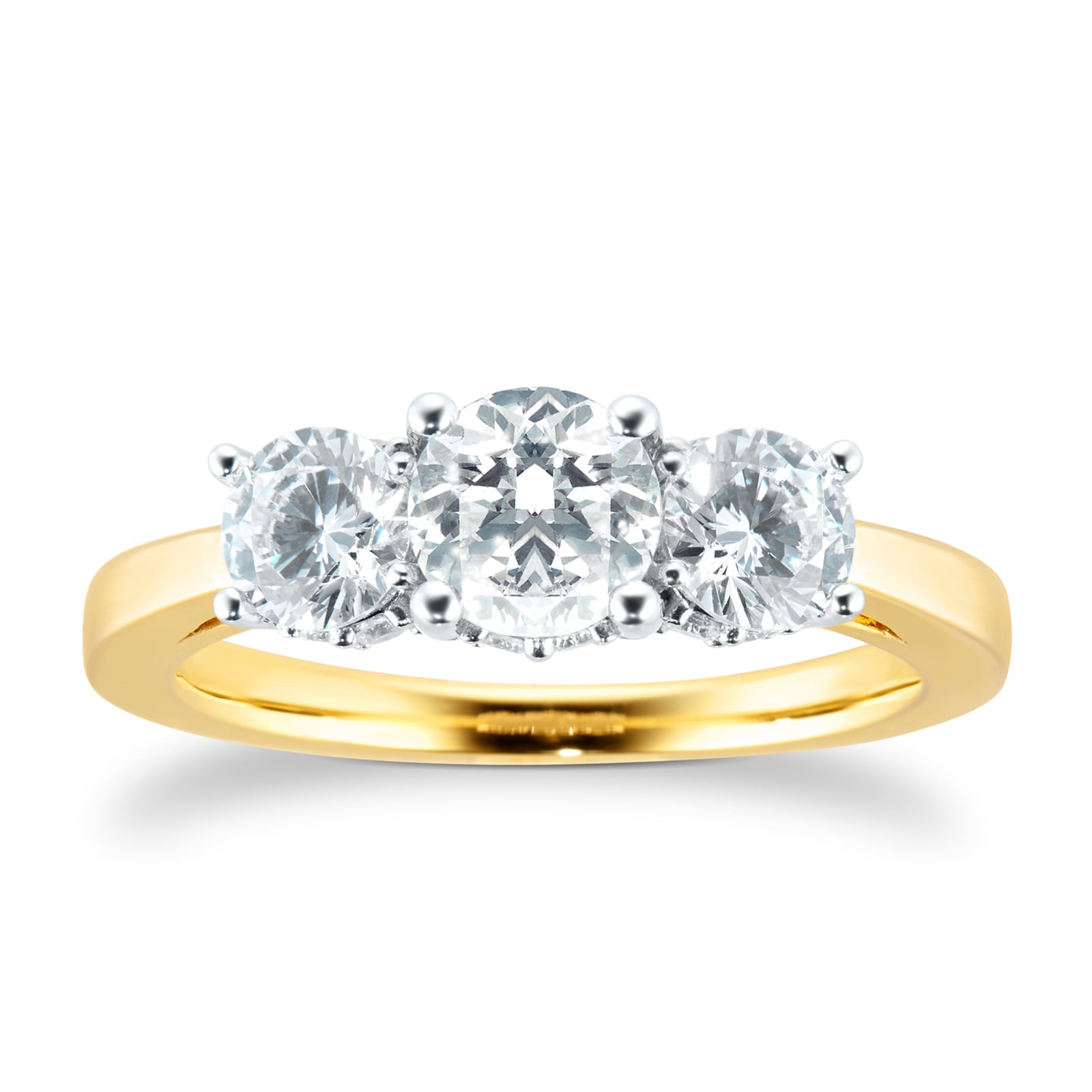 18ct Yellow Gold 1.50cttw Goldsmiths Brightest Diamond Three Stone Engagement Ring - Ring Size O