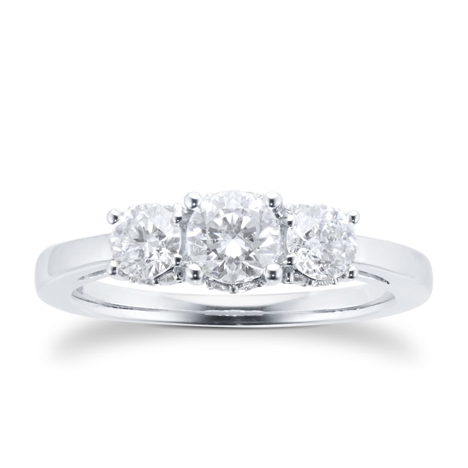 Platinum 1.00cttw Goldsmiths Brightest Diamond Three Stone Engagement Ring - Ring Size K