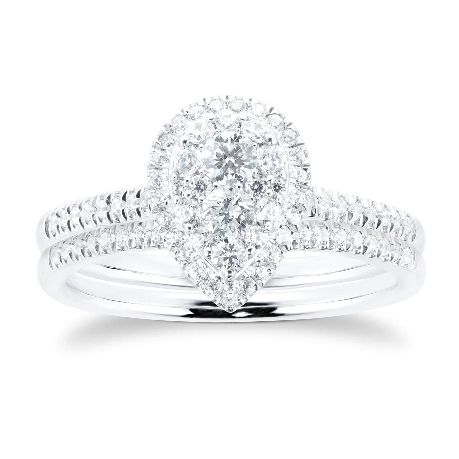 18ct White Gold 0.60ct Diamond Pear Bridal Set - Ring Size P