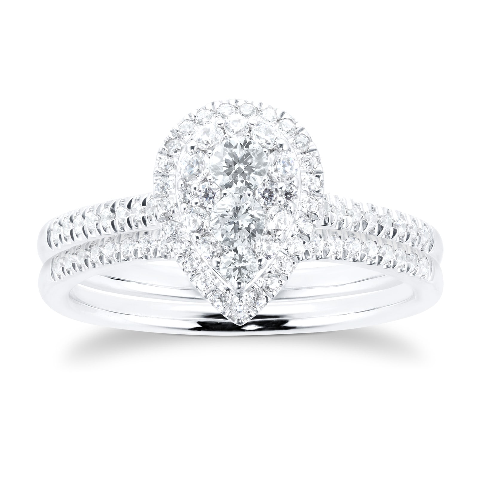 Goldsmiths 18ct White Gold 0.60ct Diamond Pear Bridal Set - Ring Size M Goldsmiths 18ct White Gold 0.60ct Diamond Pear Bridal Set - Ring Size M