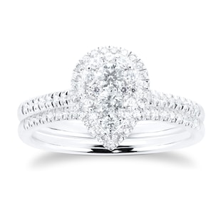 Goldsmiths 18ct White Gold 0.60ct Diamond Pear Bridal Set