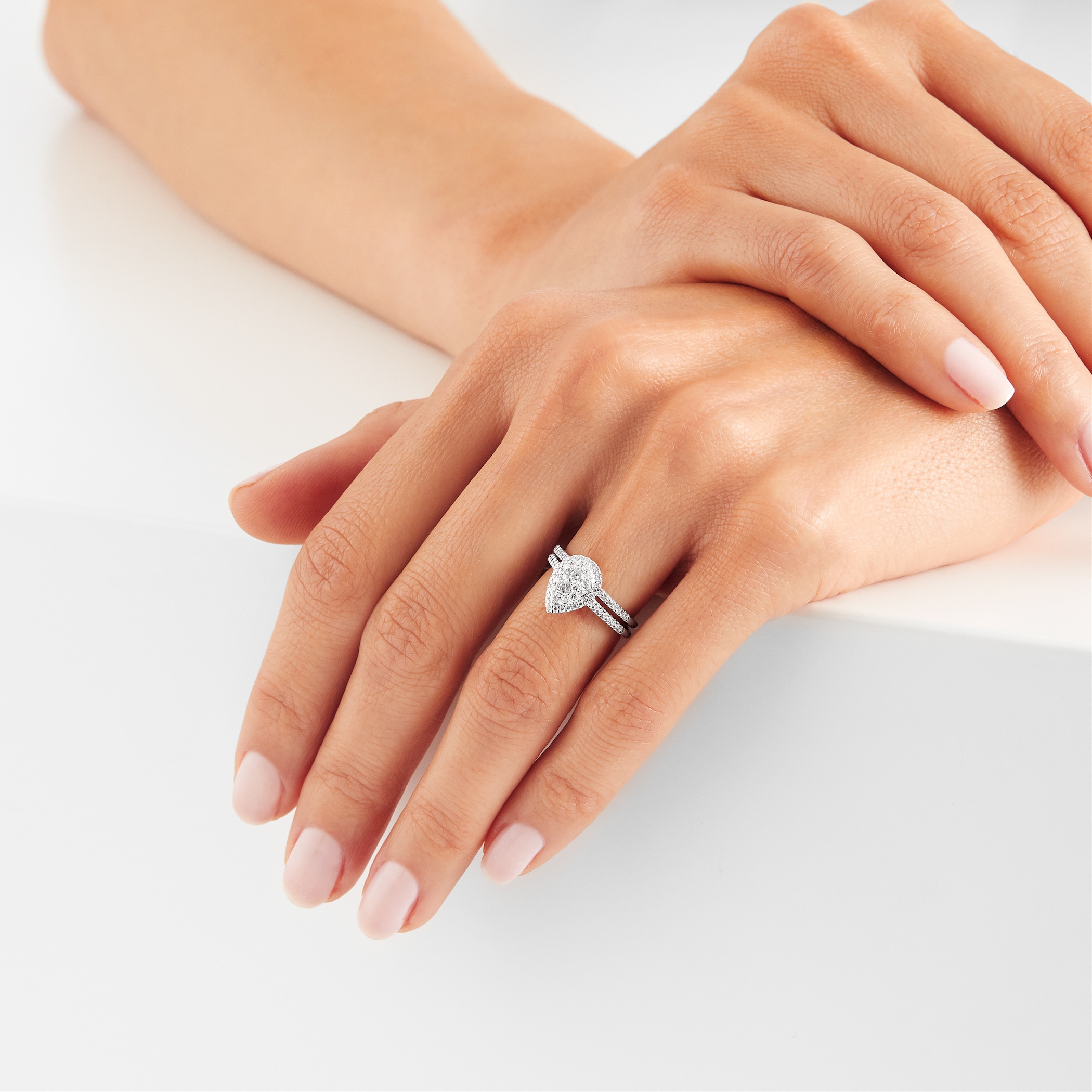 Goldsmiths 18ct White Gold 0.60ct Diamond Pear Bridal Set - Ring Size M Goldsmiths 18ct White Gold 0.60ct Diamond Pear Bridal Set - Ring Size M