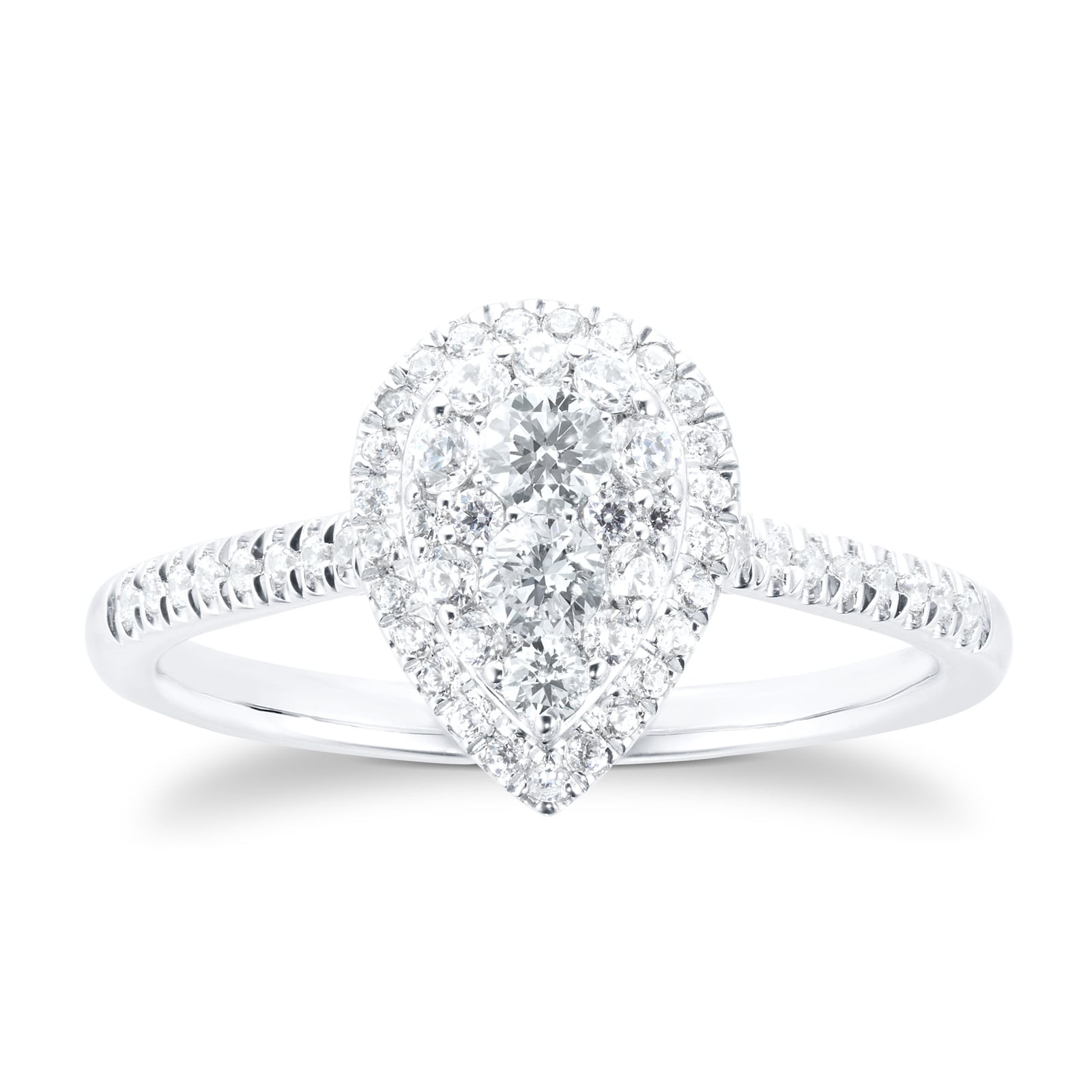 Goldsmiths 18ct White Gold 0.60ct Diamond Pear Bridal Set - Ring Size M Goldsmiths 18ct White Gold 0.60ct Diamond Pear Bridal Set - Ring Size M