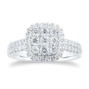 Goldsmiths Platinum 1ct Diamond Cluster Engagement Ring with Diamond Shoulders