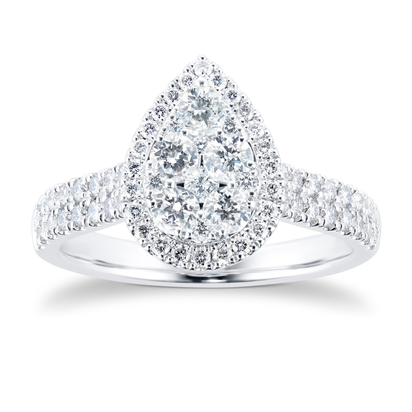 Platinum 1ct Diamond Pear Cluster Ring with Diamond Shoulders - Ring Size M