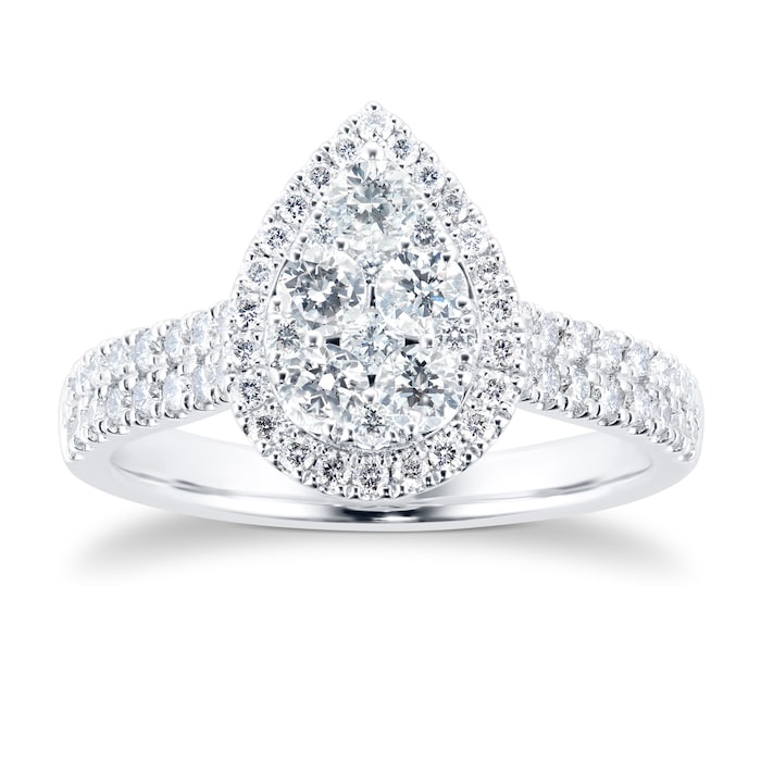 Goldsmiths Platinum 1ct Diamond Pear Cluster Ring with Diamond Shoulders