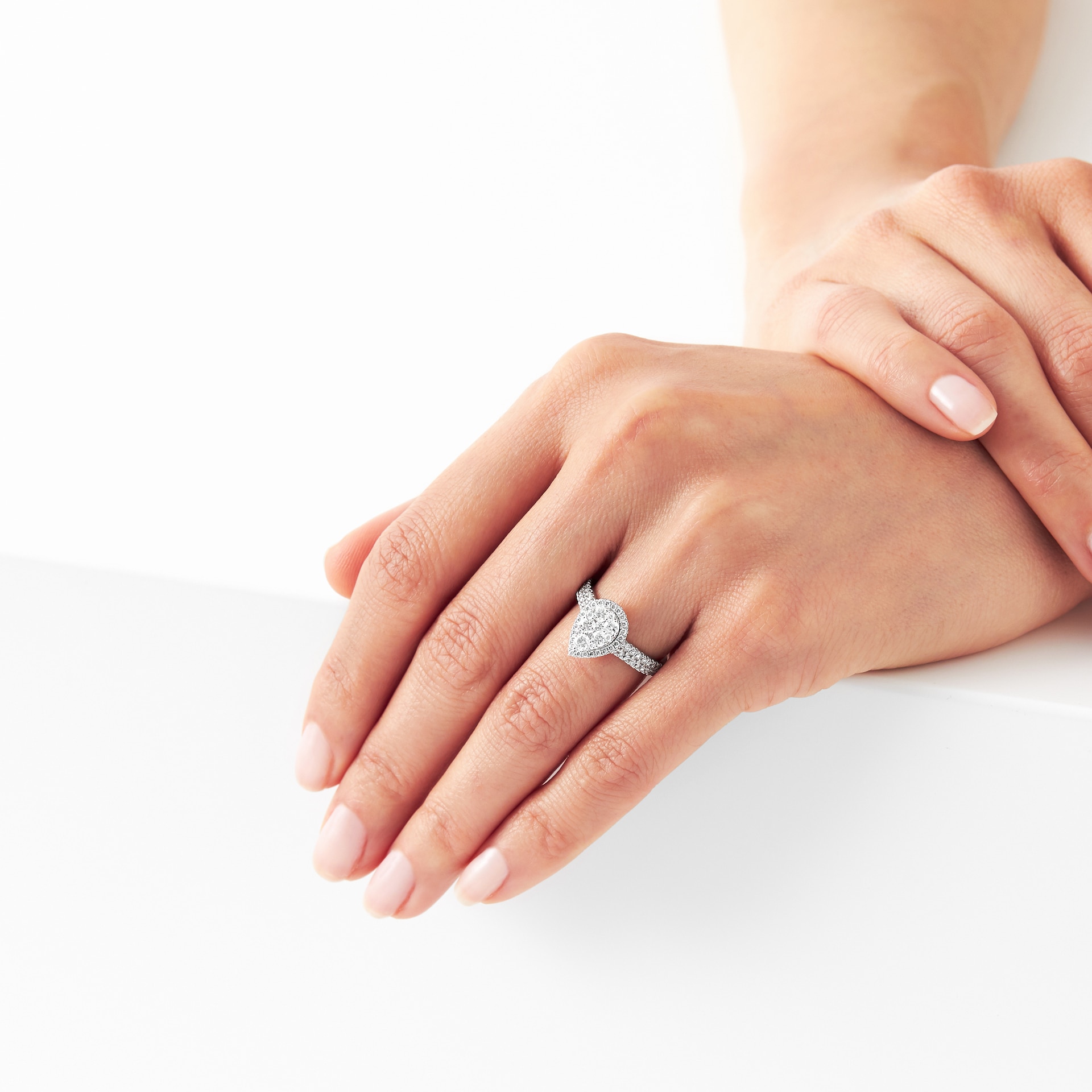 Goldsmiths Platinum 1ct Diamond Pear Cluster Ring with Diamond Shoulders