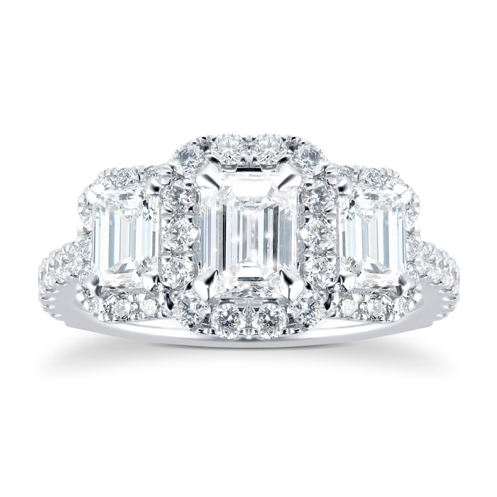 Mappin&Webb Amelia Platinum 2.00ct Diamond Emerald Cut Three stone Engagement Ring