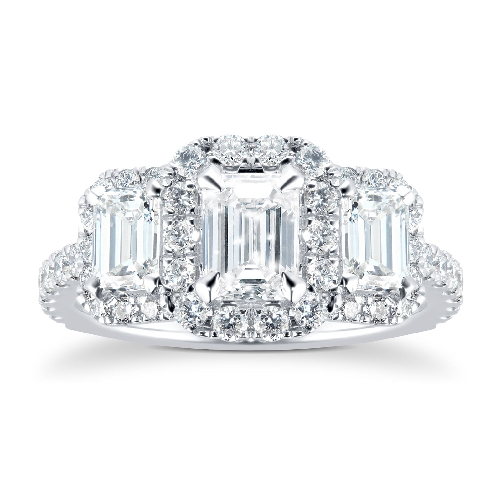 Amelia Platinum 2.00ct Diamond Emerald Cut Three stone Engagement Ring - Ring Size I