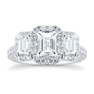 Mappin & Webb Amelia Platinum 2.00ct Diamond Emerald Cut Three stone Engagement Ring