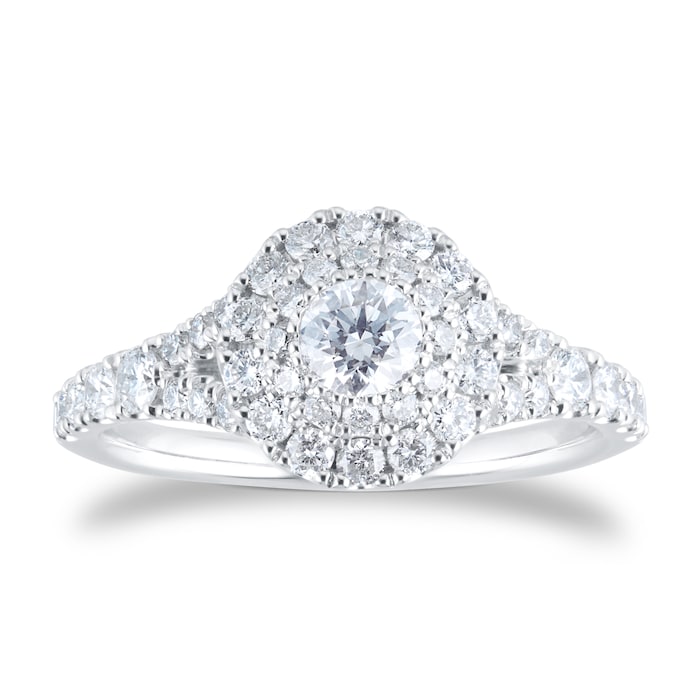 Goldsmiths 18ct White Gold Princess Cut 0.79cttw Diamond Double Halo Engagement Ring