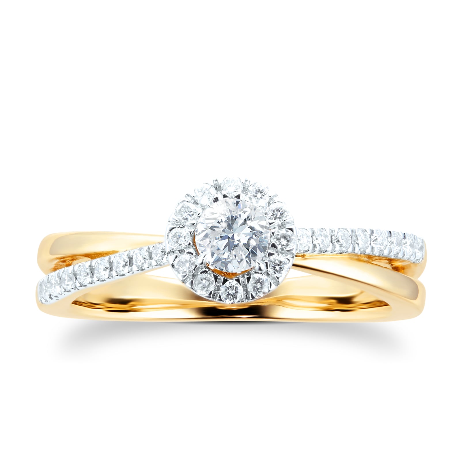 18ct Yellow Gold 0.40ct Round Halo Engagement Ring - Ring Size N