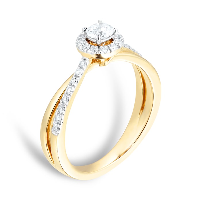 Goldsmiths 18ct Yellow Gold 0.40ct Round Halo Engagement Ring