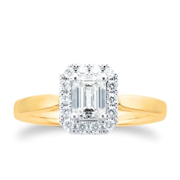 06018866 - 18ct Yellow Gold 0.90cttw Diamond Emerald Cut Halo Ring
