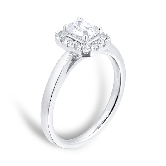 Goldsmiths 18ct White Gold 0.90cttw Diamond Emerald Cut Halo Ring