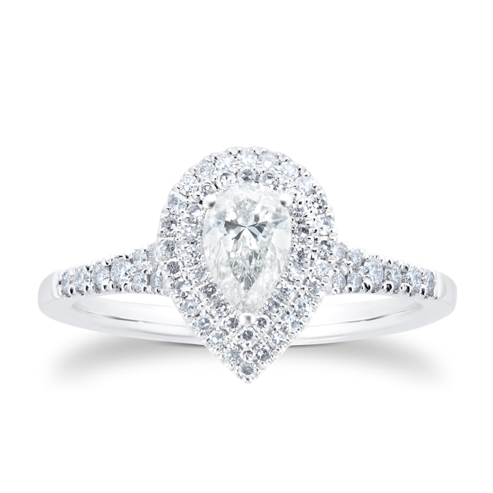 Goldsmiths Platinum 0.75cttw Diamond Pear Cut Double Halo Ring