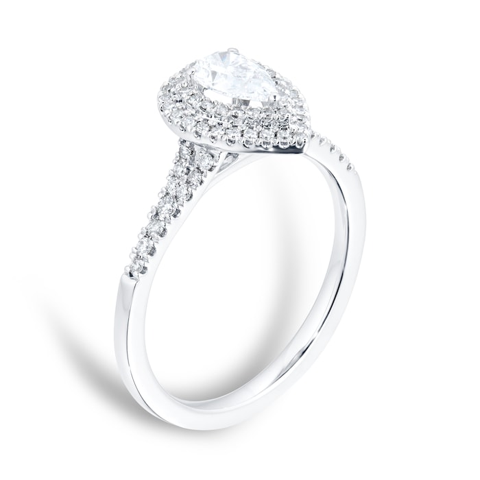 Goldsmiths Platinum 0.75cttw Diamond Pear Cut Double Halo Ring