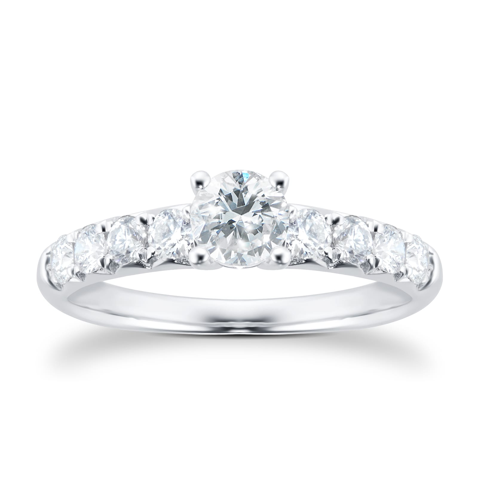 18ct White Gold 0.75ct Diamond Set Shoulder Engagement Ring - Ring Size N