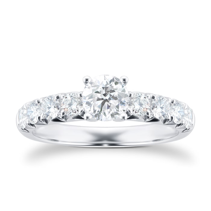 Goldsmiths 18ct White Gold 1.00ct Diamond Set Shoulder Engagement Ring - Ring Size P