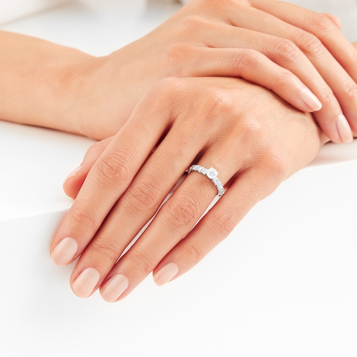 Goldsmiths 18ct White Gold 1.00ct Diamond Set Shoulder Engagement Ring - Ring Size P