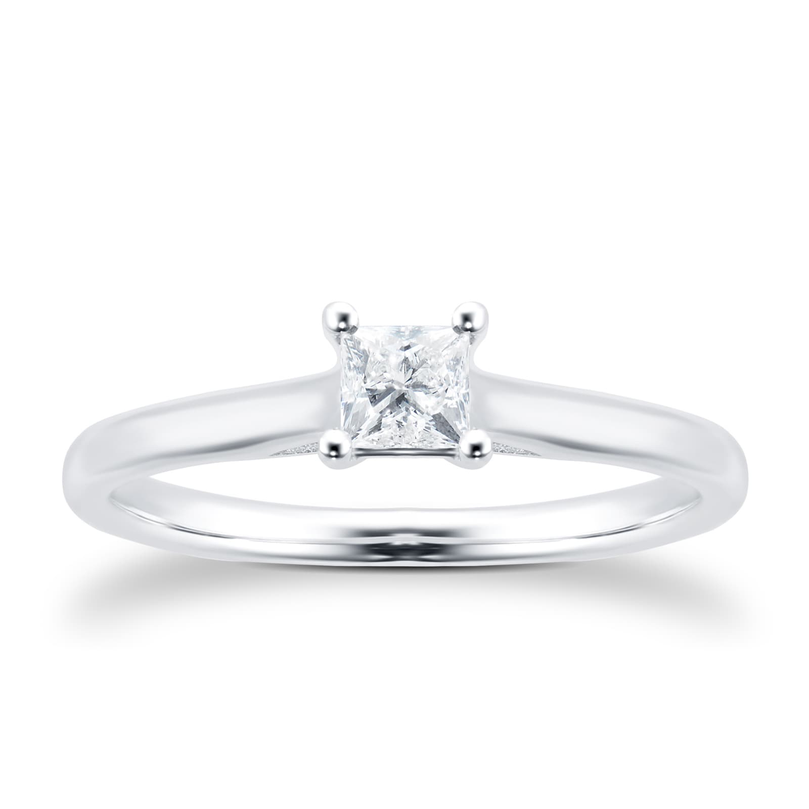 18ct White Gold 0.25ct Princess Cut Diamond Engagement Ring - Ring Size M