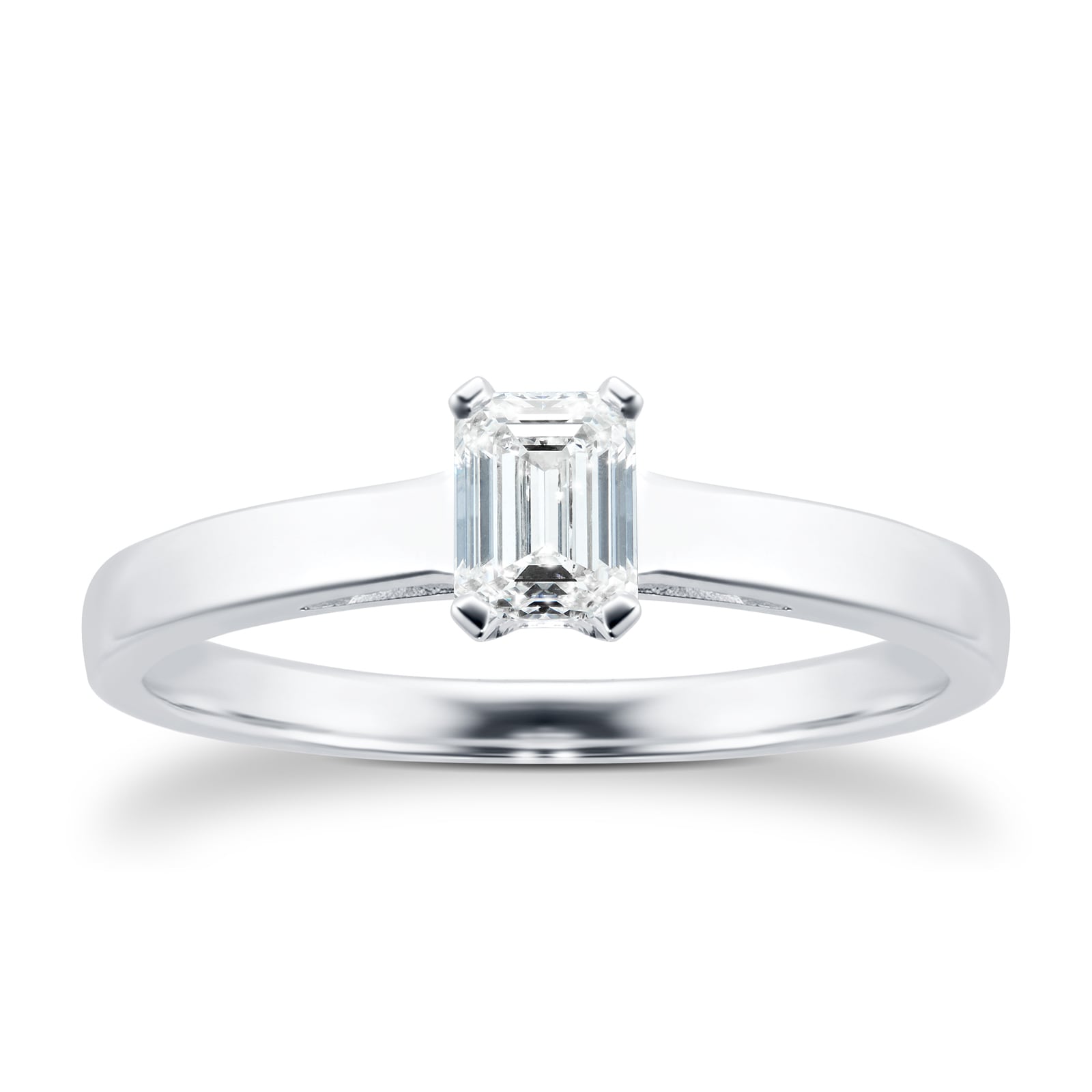 18ct White Gold 0.33ct Emerald Cut Diamond Solitaire Engagement Ring - Ring Size K