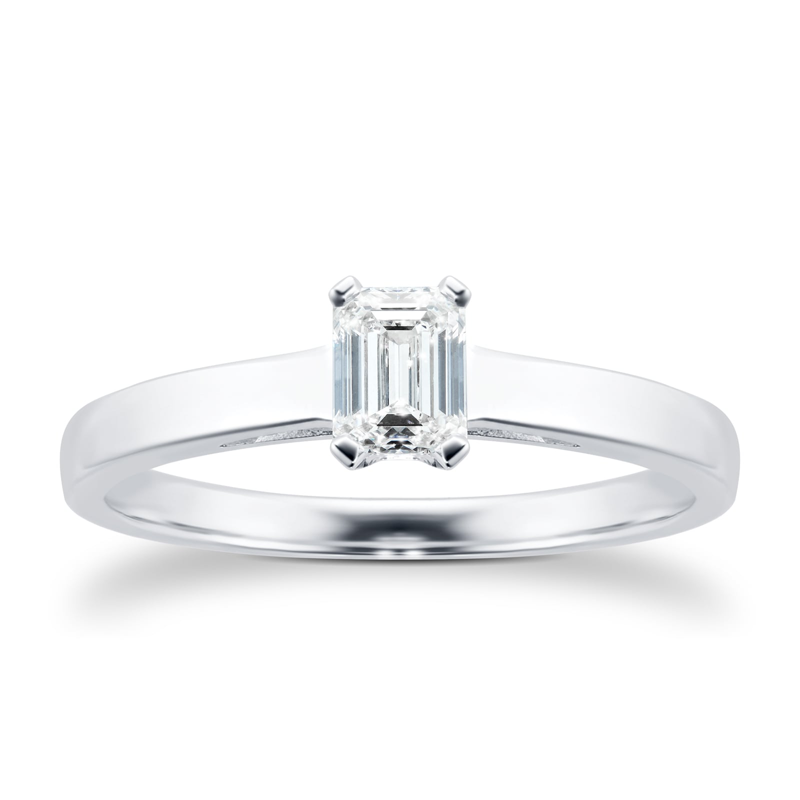Goldsmiths 18ct White Gold 0.33ct Emerald Cut Diamond Solitaire Engagement Ring