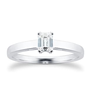 Goldsmiths 18ct White Gold 0.33ct Emerald Cut Diamond Solitaire Engagement Ring