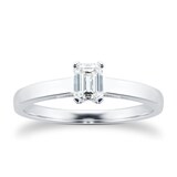 Goldsmiths 18ct White Gold 0.33ct Emerald Cut Diamond Solitaire Engagement Ring