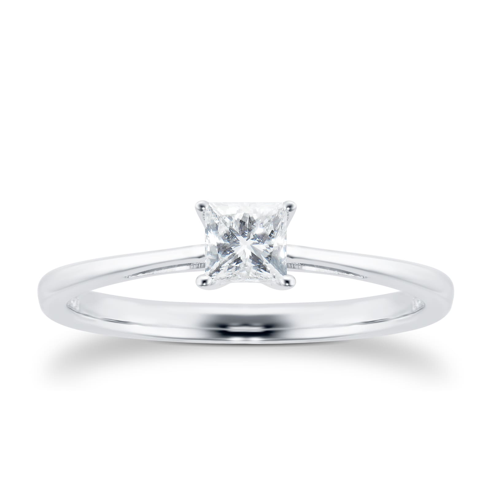 18ct White Gold 0.25ct Princess Cut Diamond Engagement Ring - Ring Size Q