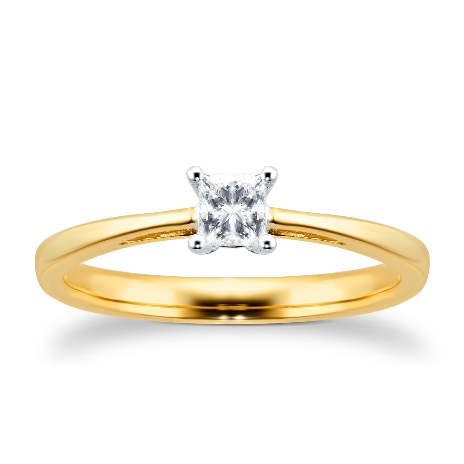 18ct Yellow Gold 0.25ct Princess Cut Diamond Engagement Ring - Ring Size K