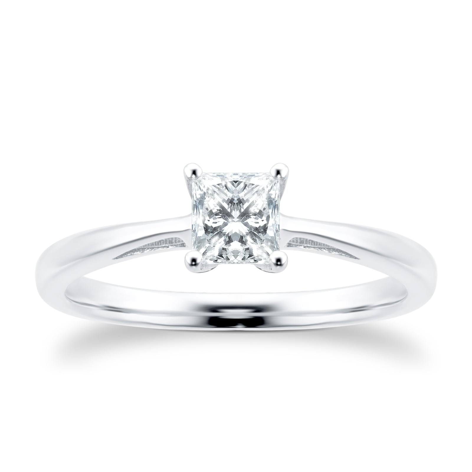 18ct White Gold 0.50ct Princess Cut Diamond Engagement Ring - Ring Size P