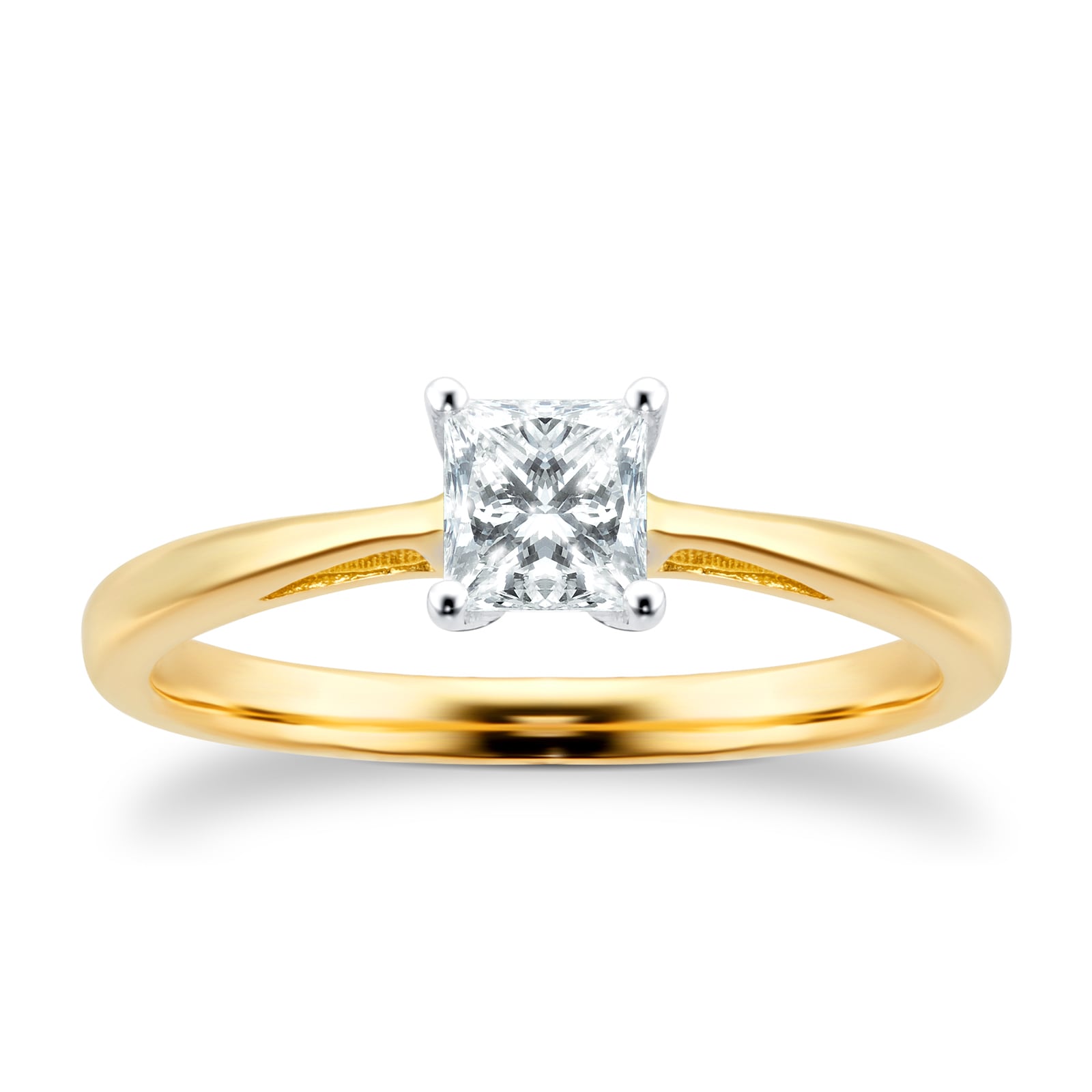 18ct Yellow Gold 0.50ct Princess Cut Diamond Engagement Ring - Ring Size L