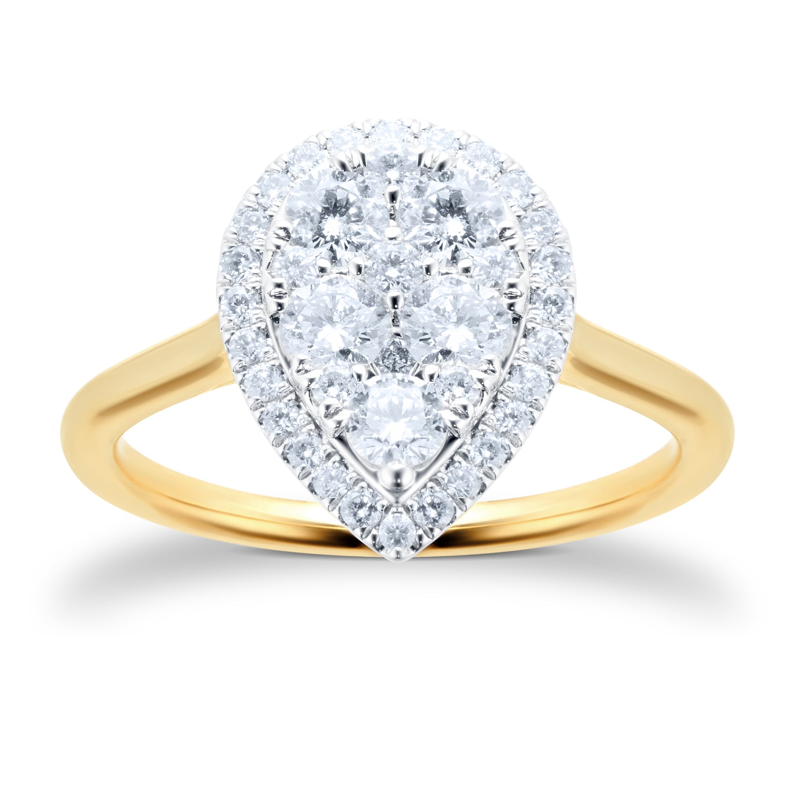 18ct Yellow Gold 0.75cttw Pear Cluster Diamond Ring - Ring Size P