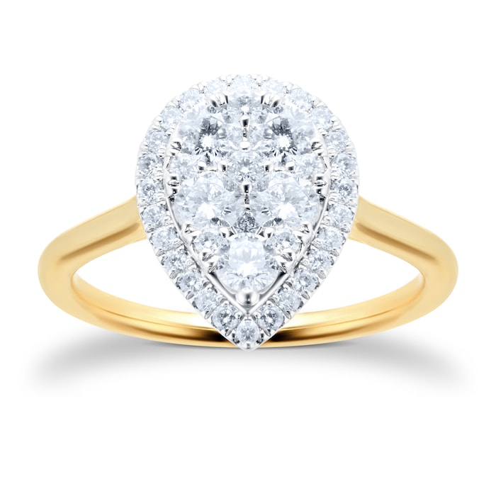 Goldsmiths 18ct Yellow Gold 0.75cttw Pear Cluster Diamond Ring