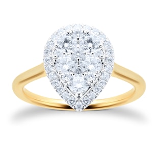 Goldsmiths 18ct Yellow Gold 0.75cttw Pear Cluster Diamond Ring