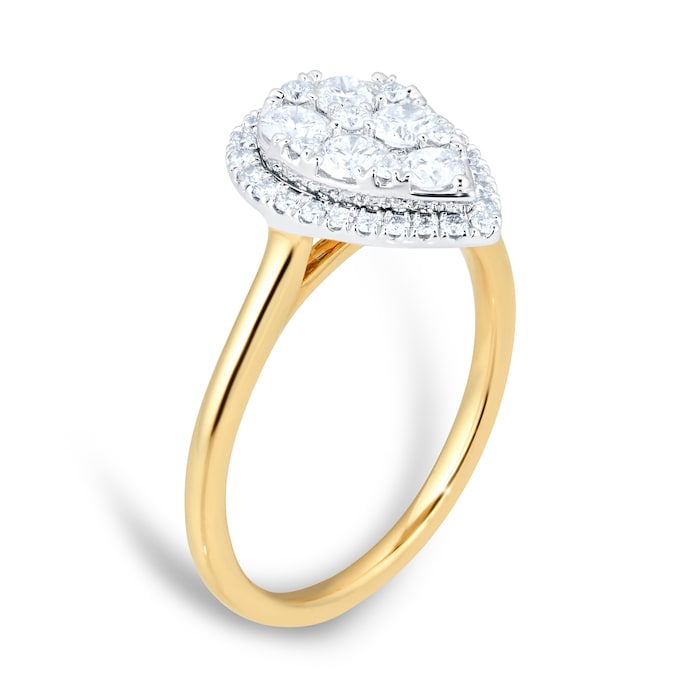 Goldsmiths 18ct Yellow Gold 0.75cttw Pear Cluster Diamond Ring