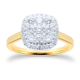 06019048 - 18ct Yellow Gold 0.75ct Cushion Cluster Diamond Ring
