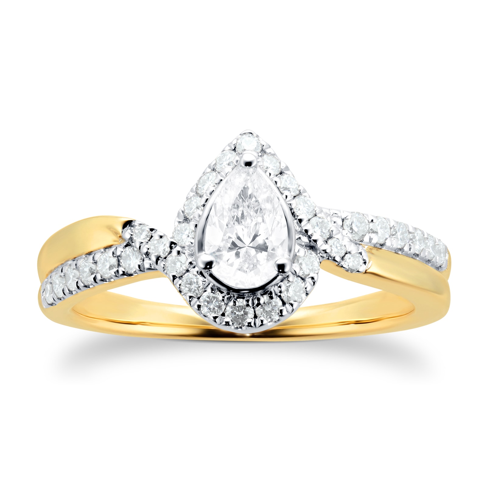 18ct Yellow Gold 0.66cttw Diamond Pear Cut Double Row Halo Ring - Ring Size I