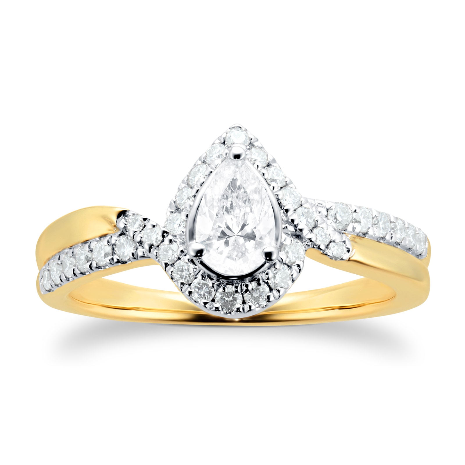 Goldsmiths 18ct Yellow Gold 0.66cttw Diamond Pear Cut Double Row Halo Ring Goldsmiths 18ct Yellow Gold 0.66cttw Diamond Pear Cut Double Row Halo Ring