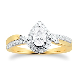 Goldsmiths 18ct Yellow Gold 0.66cttw Diamond Pear Cut Double Row Halo Ring