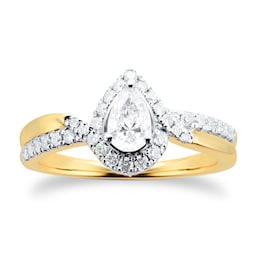 06019050 - 18ct Yellow Gold 0.66cttw Diamond Pear Cut Double Row Halo Ring