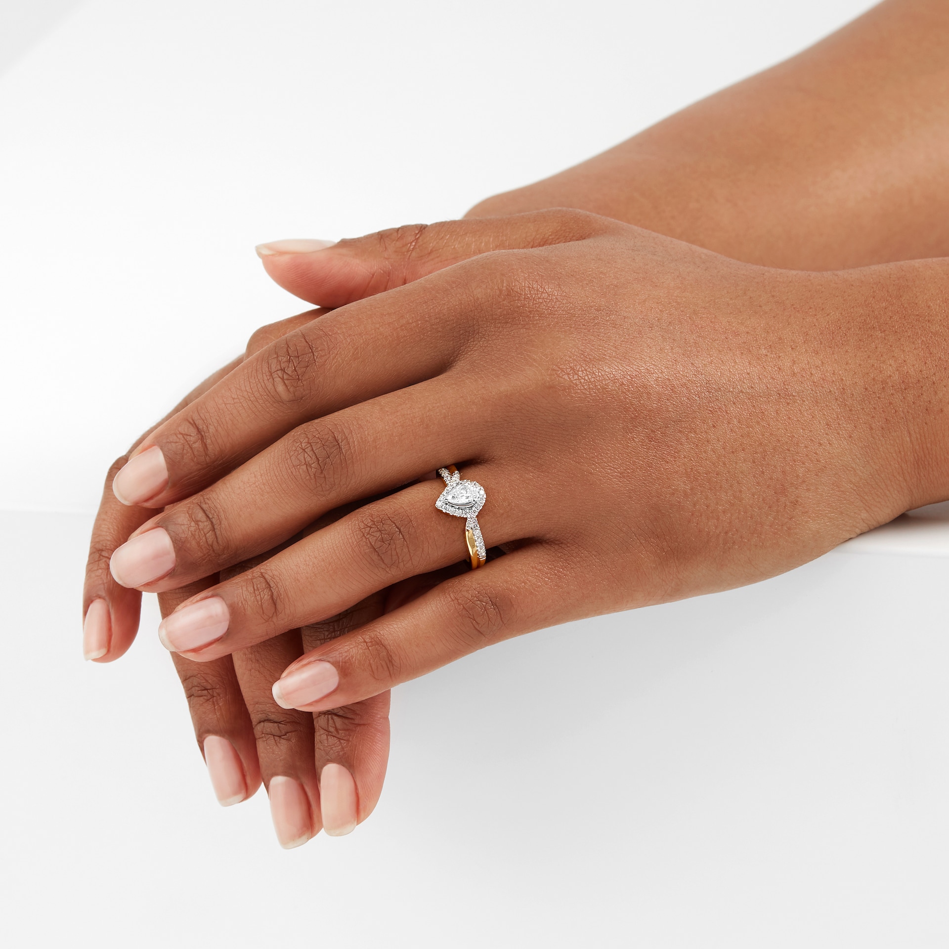 Goldsmiths 18ct Yellow Gold 0.66cttw Diamond Pear Cut Double Row Halo Ring Goldsmiths 18ct Yellow Gold 0.66cttw Diamond Pear Cut Double Row Halo Ring